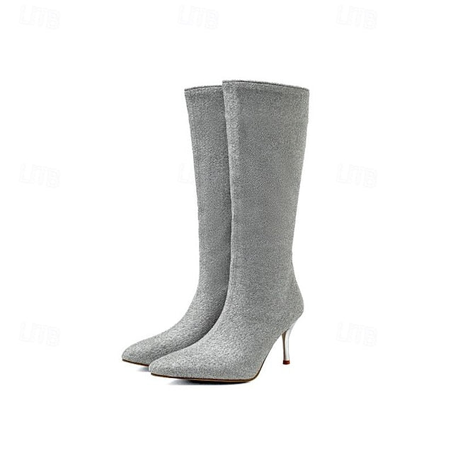 – Knee-High Women's Sparkly Stiletto Elegant Boots