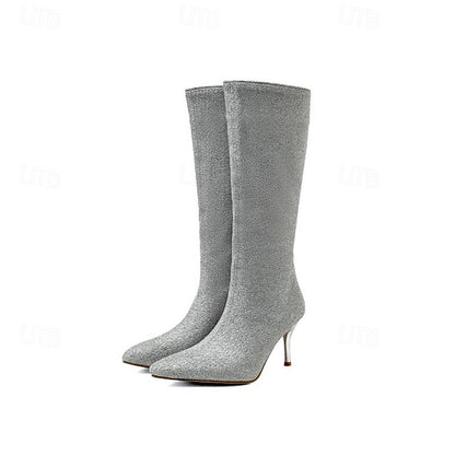 – Knee-High Women's Sparkly Stiletto Elegant Boots