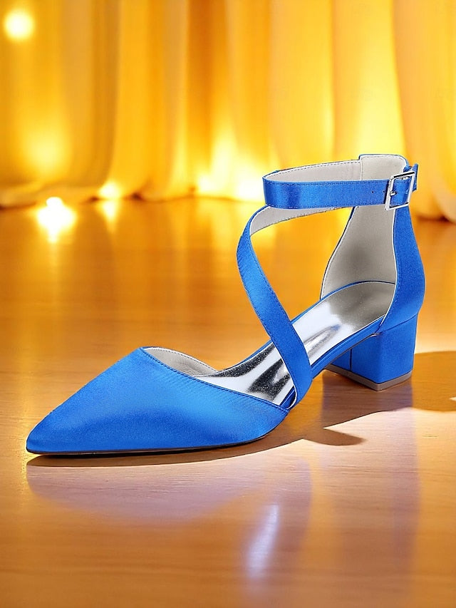 Pointed Block - Champagne Women's Heels Toe Satin