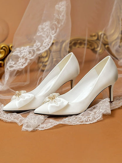 – Pointed Toe Chic Bow Women's Satin Wedding Pumps