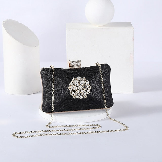 Elegant with Clutch Bag Gold Women's Chain Strap Rhinestone