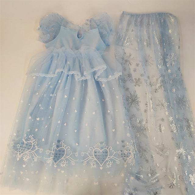 Girl Cloak Dress Cosplay Elsa Flower Frozen Princess