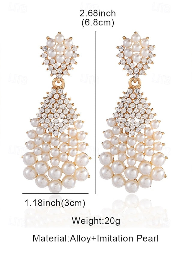 Rhinestone – Faux Elegant Drop Earrings Pearl Vintage and