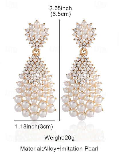 Rhinestone – Faux Elegant Drop Earrings Pearl Vintage and