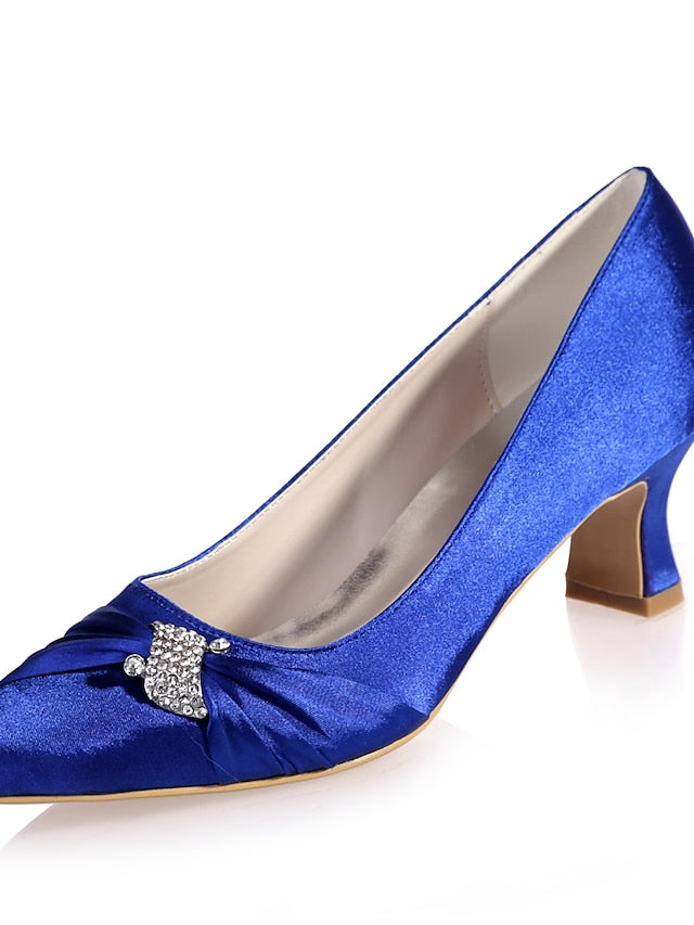 Blue Kitten with Rhinestone Satin Bow Women's Royal Heels