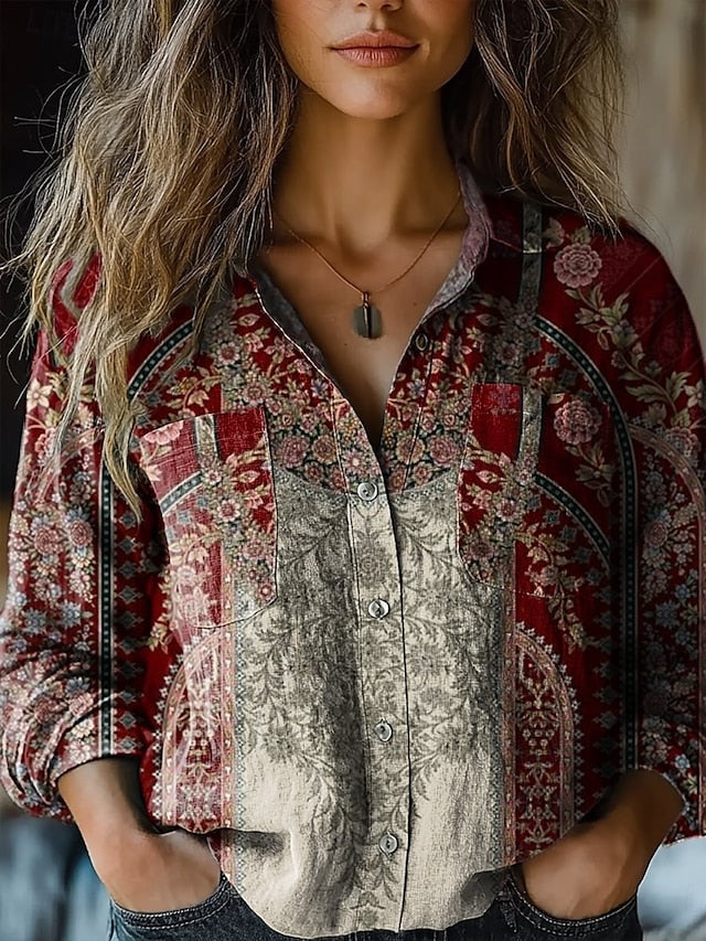 Women's Shirt Floral Paisley Stylish Modern Long Sleeve