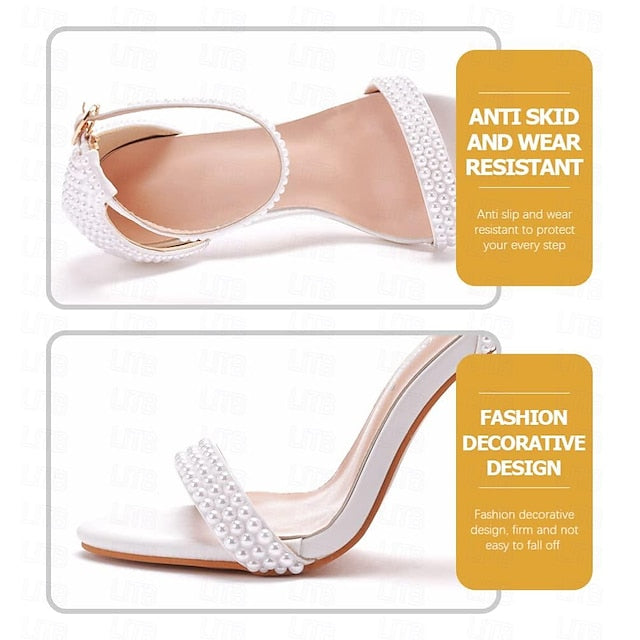 High Elegant Heel Women's Shoes Pearl-Embellished Wedding
