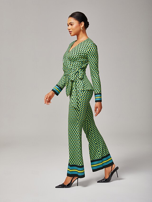 Green 3D Geometric Stretchy Wrap Top