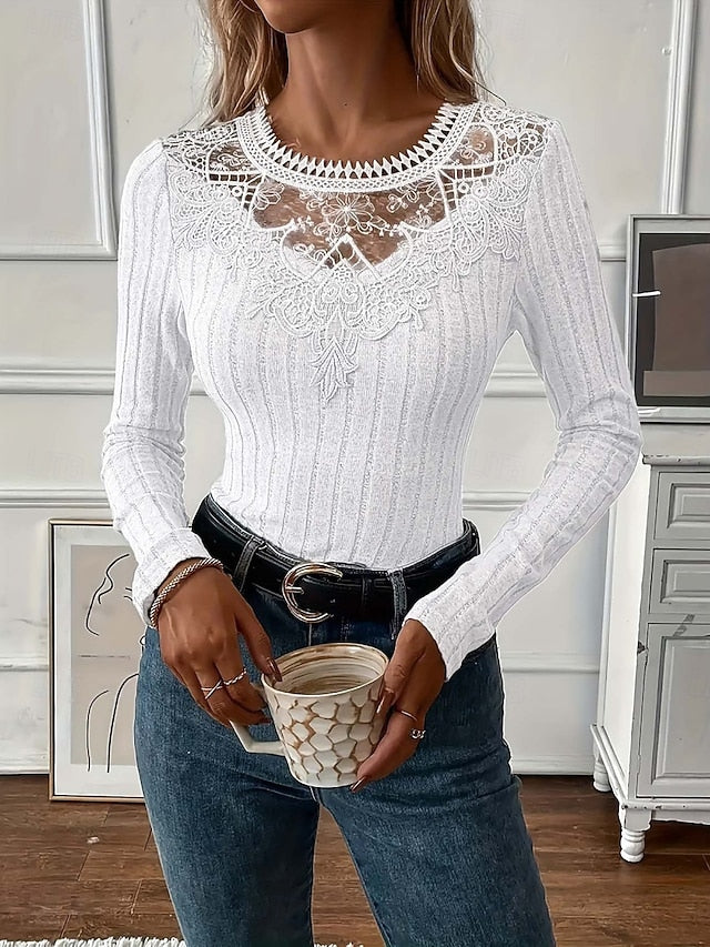 Women's Blouse Lace Patchwork Solid Color Elegant Stylish