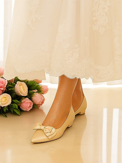 - Bow Satin Flats Women's Pointed Toe Green Elegant