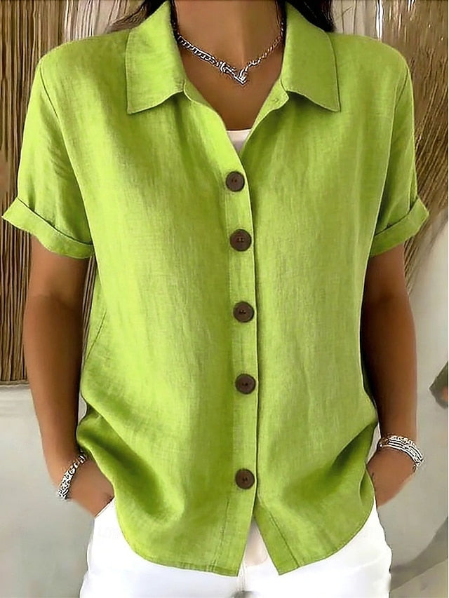 Women's Blouse Buttons Solid Color Stylish Casual Short
