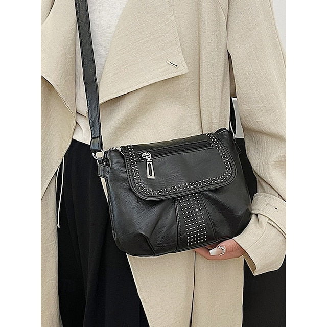 with Faux Bag Women's Leather Brown Crossbody Studded