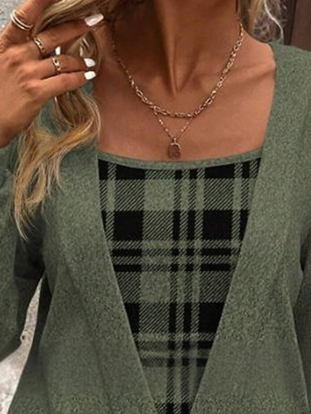 Women's Shirt Blouse Print Plaid Stylish Basic Casual Long