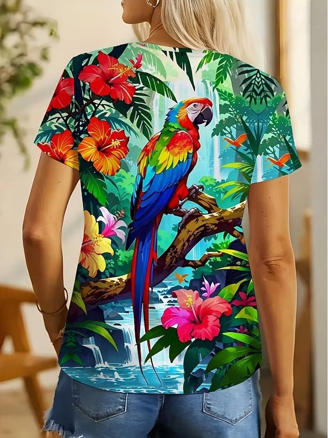 Women's T Shirt Print Graphic Animal Bird Vintage Stylish