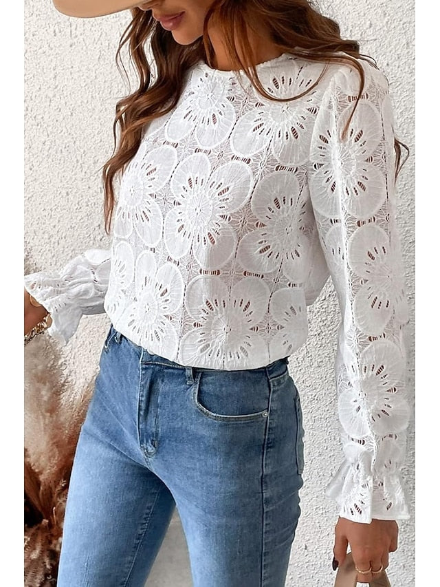 Women's Lace Shirt Blouse Lace Plain Active Casual Long