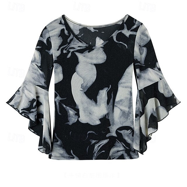Latin Dance Top Lace Printing Pure Color Women's