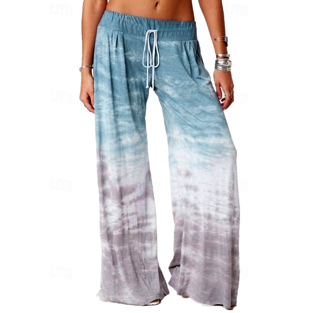 Women's Wide Leg Chinos Casual Full Length Natural Tie Dye