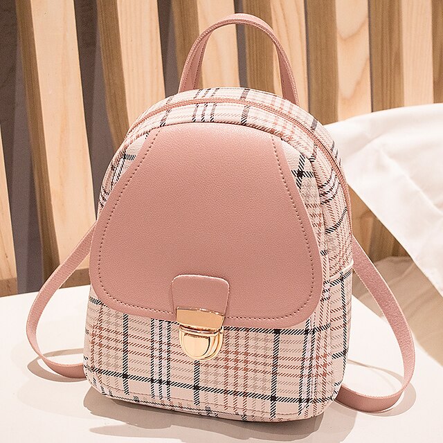 Leather Backpack Mini Buckle – with and Stylish Plaid Flap