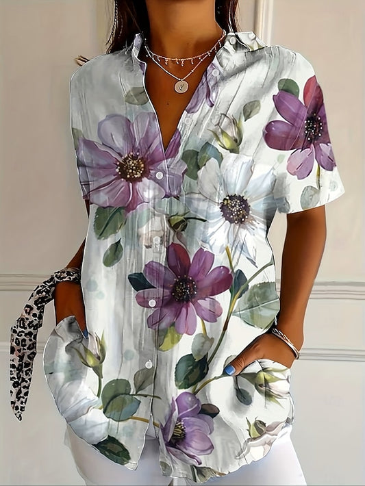 Women's Shirt Button Down Shirt Summer Tops Buttons Print