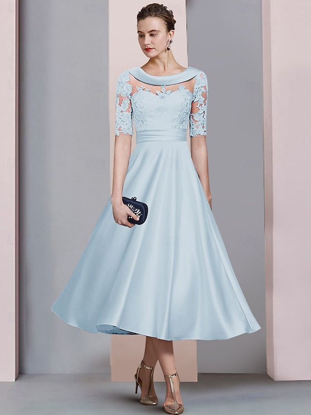 A-Line Tea Length Party Dress Cocktail Dress Wedding Guest Dress