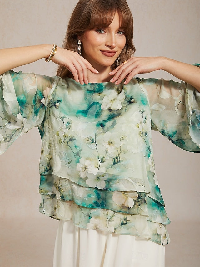 Women's Blouse Chiffon Tops Lace Tops Lace up Layered