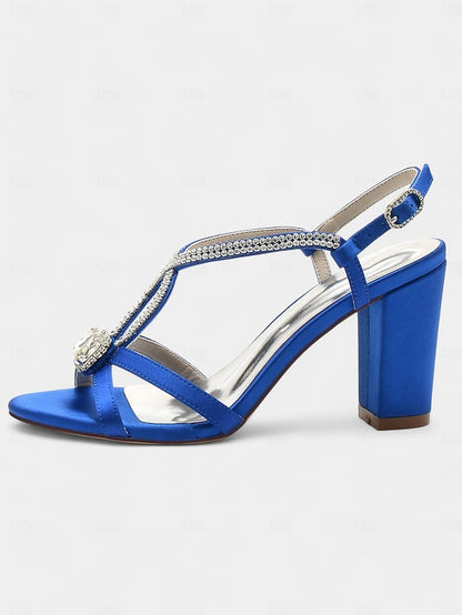 Rhinestone Sandals Blue Royal Satin – Elegant Women's