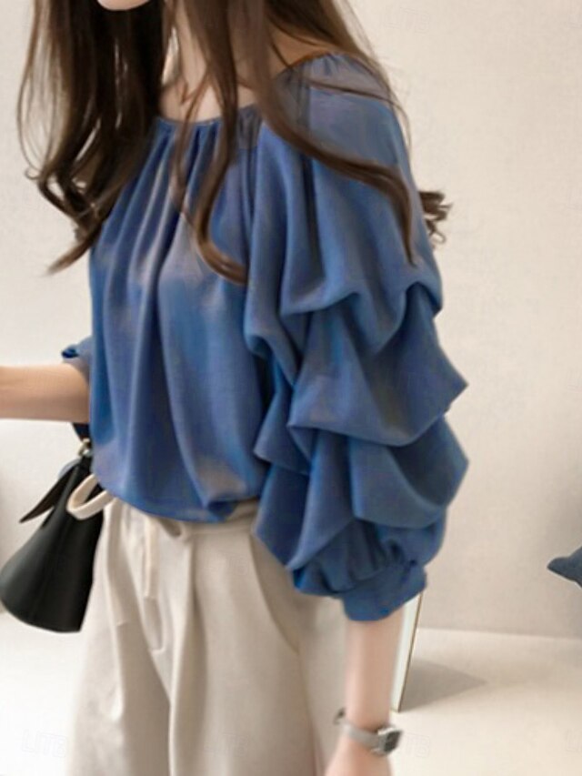 Women's Shirt Blouse Chiffon Tops Ruched Plain Active