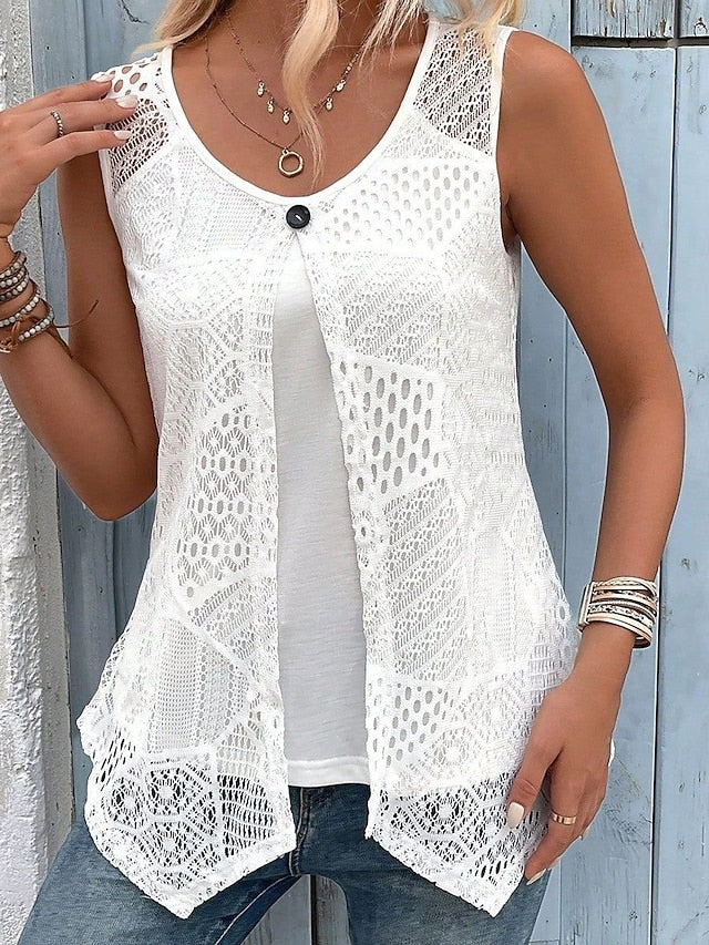 Women's Tank Top Lace T-shirt Lace Patchwork Plain Fashion