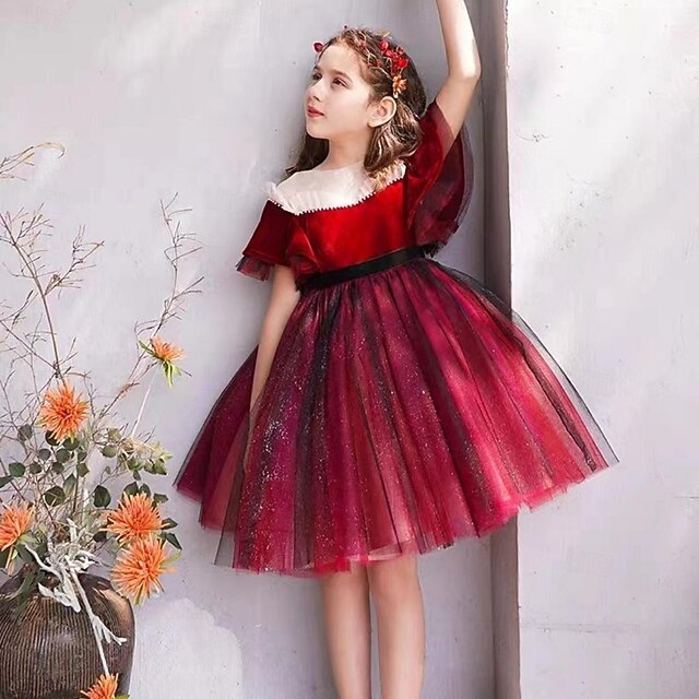 Short Girl Kids Party Dress Flower Solid Girls' Color