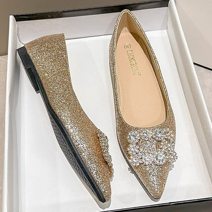 Glitter Silver Embellished Rhinestone Flats Women's with
