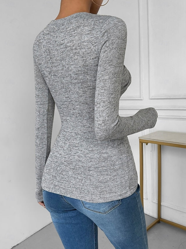 Women's T Shirt Patchwork Twist Solid Color Graphic Stylish