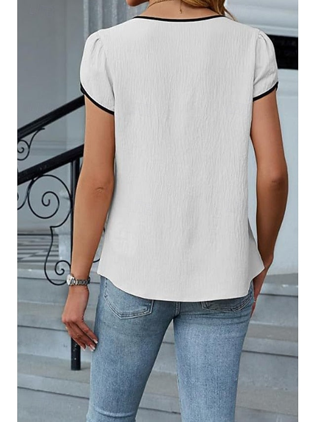 Women's Blouse Patchwork Color Block Modern Casual Short