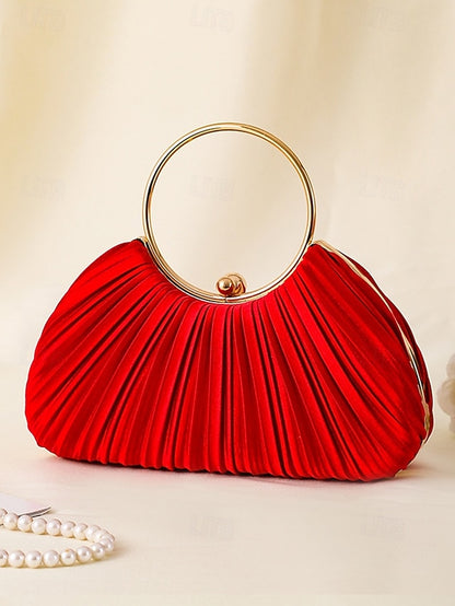 Gold Clutch Velvet Handle with Pleated - Elegant Ring Green