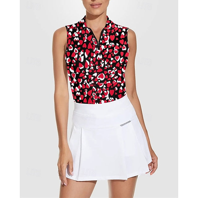 Women's Heart Tennis Shirt Sleeveless Print UPF50+ Quick