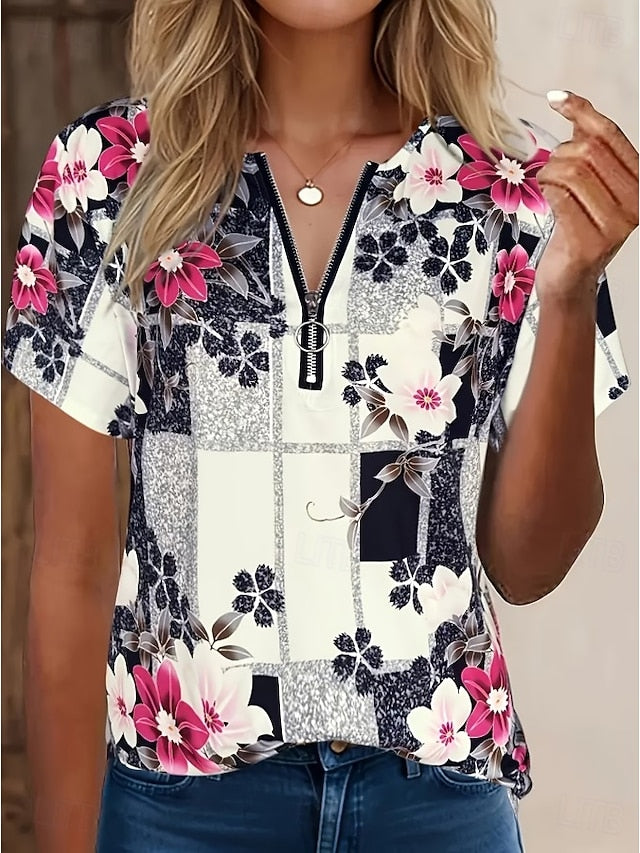 Easter Women's T Shirt Quarter Zip Floral Graphic Plants