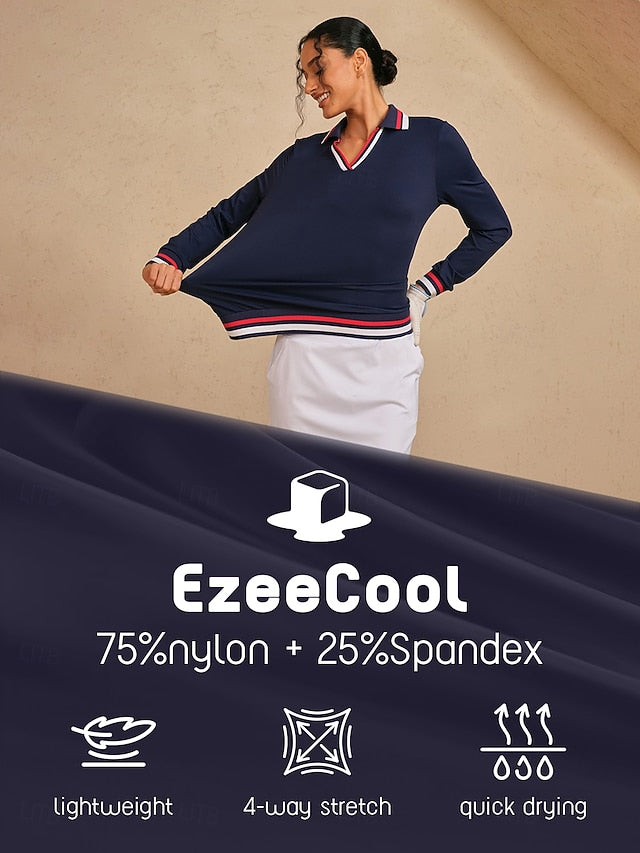 Women's Golf Polo Shirt Navy Blue Long Sleeve Top Ladies