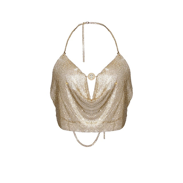 Metallic Crop Chain Backless Body Tank Top Camisole Sparkle