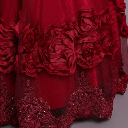 Dress Girls' Floral Line A Party Little Kids Plain