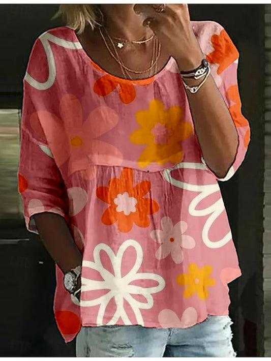 Women's Blouse Print Floral Stylish 3/4 Length Sleeve Crew