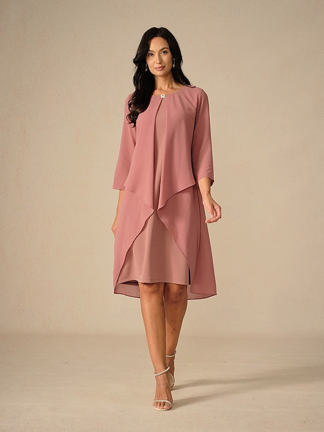 Women's Evening Dress Cape Sleeve Knee-Length Elegant Green