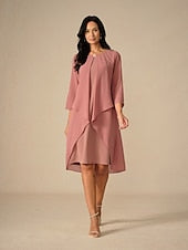 Women's Evening Dress Cape Sleeve Knee-Length Elegant Green