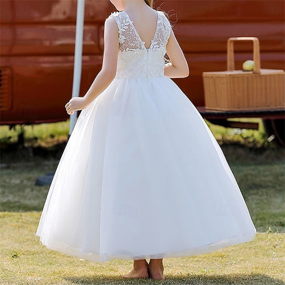 Girl Solid Flower Color Girls' Dress Kids Party