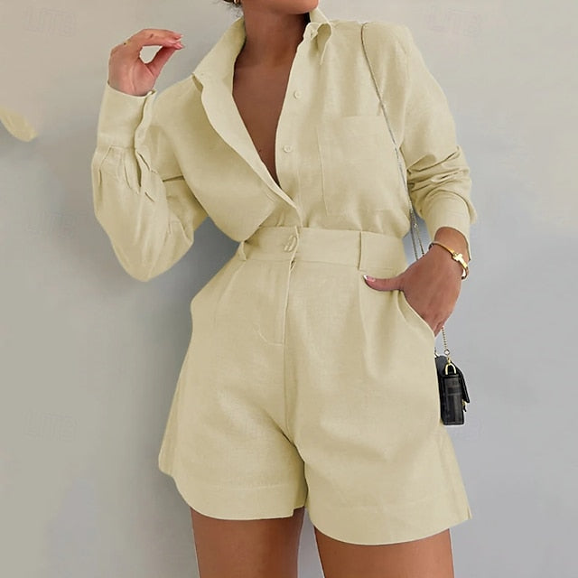Women's Cotton Linen Sets Shorts Sets Bolero Top Long