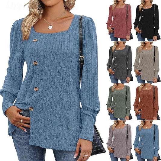 Women's Texture Blouse T Shirt Tee Top Buttons Plain