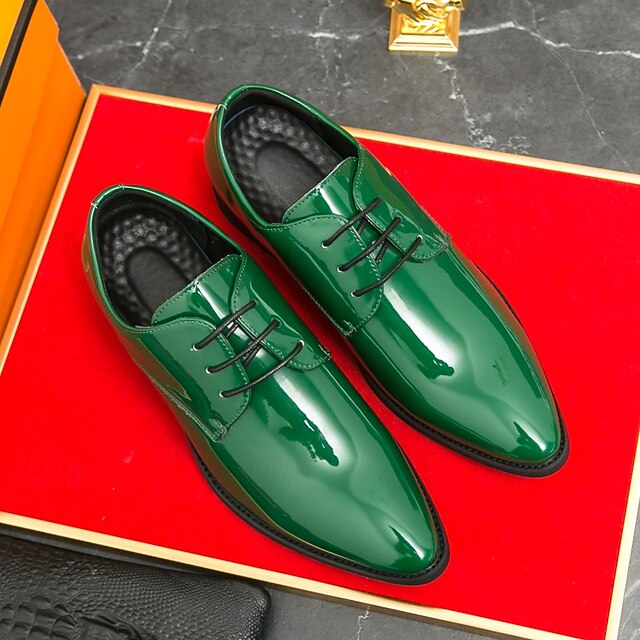 Leather Patent for – Formal Lace-Up Men Glossy Shoes Green
