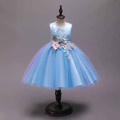 Blue Purple Blushing Dress Kids Lace Floral Girls' Party