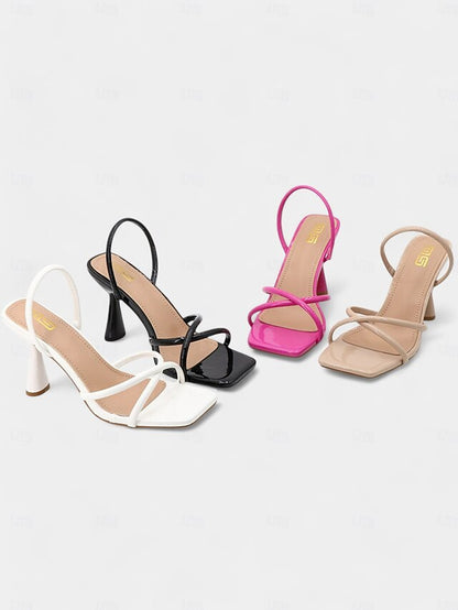 with Toe Square Heeled Sandals Strappy Beige Design –