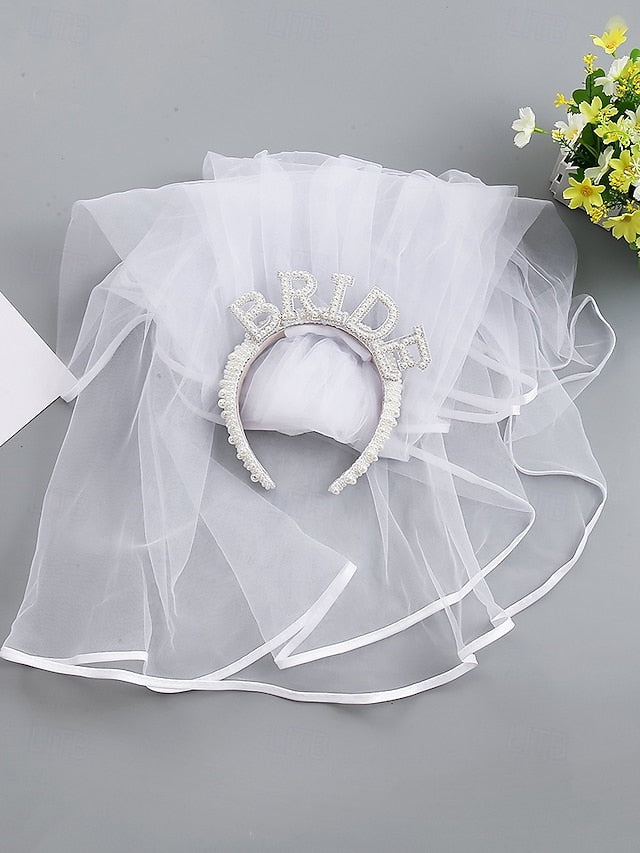 'BRIDE' with Headband Veil – Pearl-Embellished