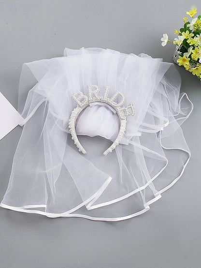 'BRIDE' with Headband Veil – Pearl-Embellished