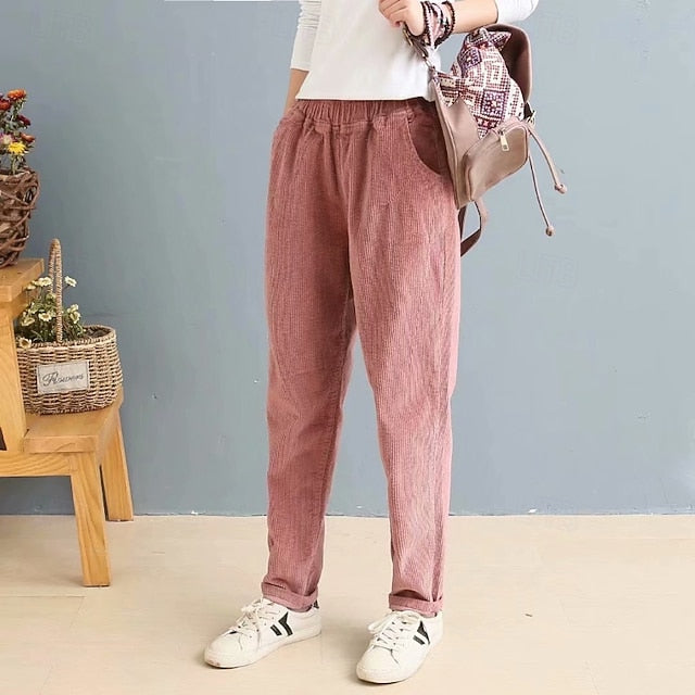 Women's Corduroy Pants Slacks Straight Streetwear Casual